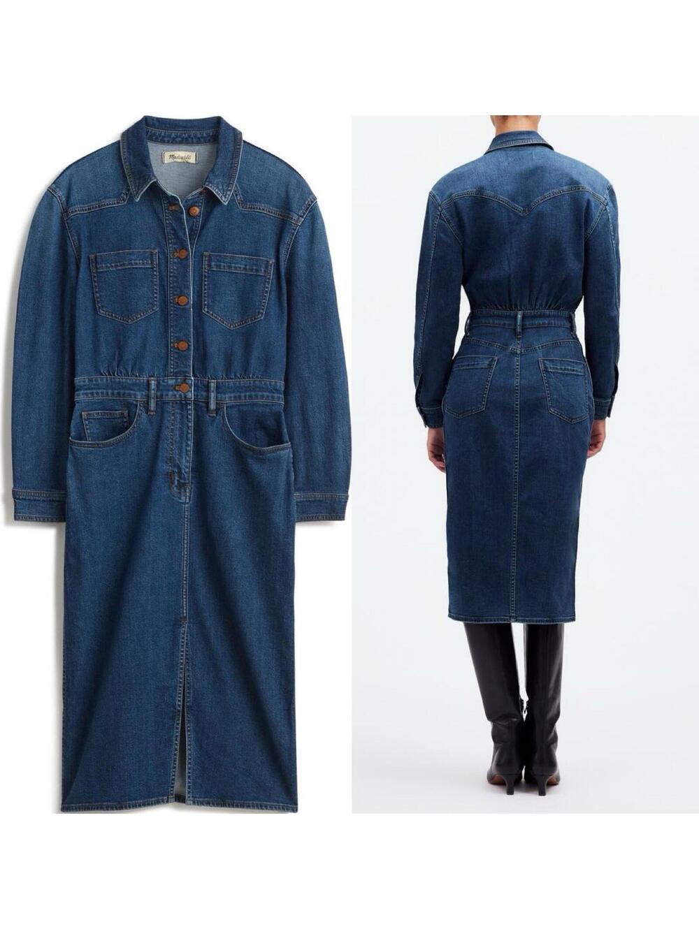 RTR Madewell Western Long Sleeve Denim Button Up Shirtdress Size 8